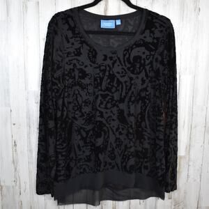 Simply Vera Wang black velvet burnout long sleeve shirt top size xlarge whimsy